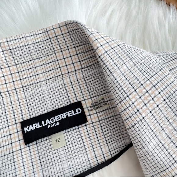 Karl Lagerfeld Double Breasted Notch Collar Blazer Checked Plaid Cream Button 12 - Picture 8 of 14
